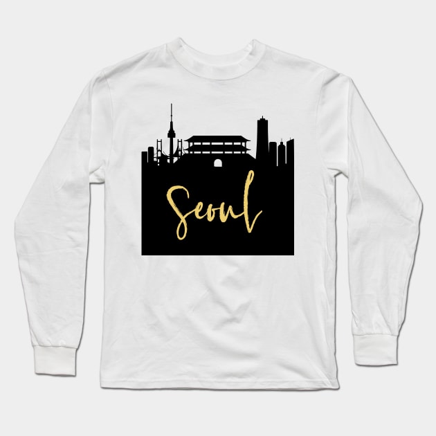 SEOUL SOUTH KOREA DESIGNER SILHOUETTE SKYLINE ART Long Sleeve T-Shirt by deificusArt